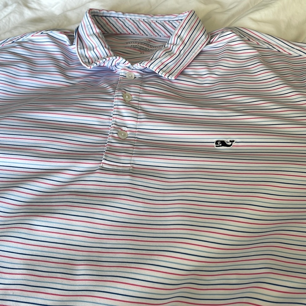 Vineyard Vines men performance polo - pink and blue stripe